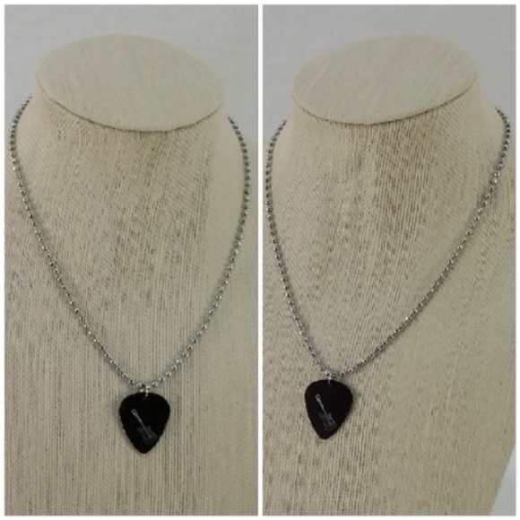 Guitar Pick Faux Silvertone Accent Pendant Necklac - Picture 5 of 8